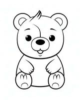 Vector cartoon lovely teddy bear. Animal coloring page. Monohrome black animal illustration. Generative AI photo