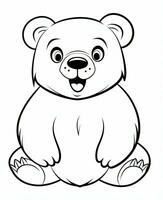 Vector cartoon lovely teddy bear. Animal coloring page. Monohrome black animal illustration. Generative AI photo