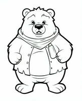 vector of bear in black and white coloring. Animal coloring page. Generative AI photo