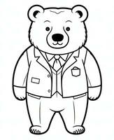 a bear in a suit and tie coloring page. Generative AI photo