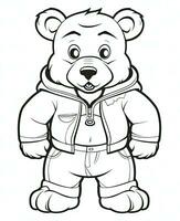 vector of bear in black and white coloring. Animal coloring page. Generative AI photo