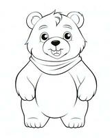 a coloring page with a bear wearing a scarf. Generative AI photo