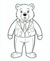 a bear in a suit and tie coloring page. Generative AI photo