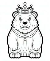 a coloring page with a bear wearing a crown. Generative AI photo