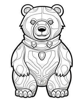 vector of bear in black and white coloring. Animal coloring page. Generative AI photo
