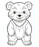 vector of bear in black and white coloring. Animal coloring page. Generative AI photo