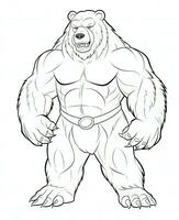 a cartoon bear with a big chest and arms. Generative AI photo