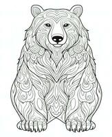 a bear coloring page with a patterned design. Generative AI photo