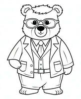 coloring page of a bear in a suit and tie. Generative AI photo