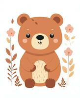 Illustration of Cute and tender bear Character Cartoon Vector. Generative AI photo