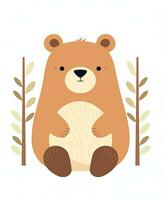 cute bear with leaves and branches vector illustration. Generative AI photo