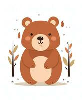 cute bear in the forest vector illustration. Generative AI photo