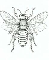 un abeja colorante página con un negro y blanco dibujo. generativo ai foto