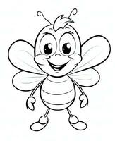 Cute bee cartoon character mascot in outline. Generative AI photo