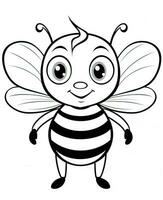 Cute bee cartoon character mascot in outline. Generative AI photo