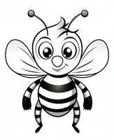 Cute bee cartoon character mascot in outline. Generative AI photo