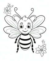 a coloring page with a bee and flowers. Generative AI photo