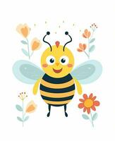 cute bee with flowers vector illustration. Generative AI photo