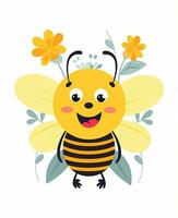 cute bee with flowers vector illustration. Generative AI photo