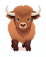 Cartoon Buffalo with brown fur illustration isolated on white background. Generative AI photo