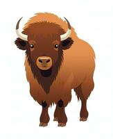 Cartoon Buffalo with brown fur illustration isolated on white background. Generative AI photo