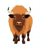 Cartoon Buffalo with brown fur illustration isolated on white background. Generative AI photo