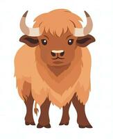 a cartoon brown buffalo standing on a white background. Generative AI photo