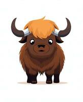 cute cartoon bison vector illustration isolated on white background. Generative AI photo
