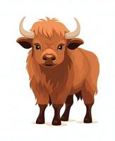 Cartoon Buffalo with brown fur illustration isolated on white background. Generative AI photo