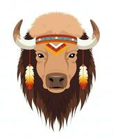 vector illustration of a bison head with feathers. Generative AI photo