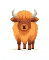 a cartoon cow with horns standing on a white background. Generative AI photo