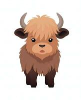 Cartoon Buffalo with brown fur illustration isolated on white background. Generative AI photo