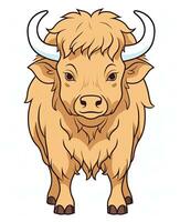 vector illustration of a cartoon highland cow. Generative AI photo
