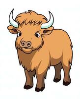 a cartoon brown buffalo with horns standing in front of a white background. Generative AI photo