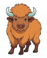 a cartoon bison with horns standing on a white background. Generative AI photo