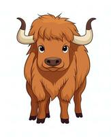 cartoon illustration of a brown highland cow. Generative AI photo