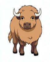 cartoon bison standing on a white background. Generative AI photo