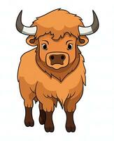 cartoon bison standing on a white background. Generative AI photo