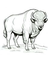 Vector of buffalo in black and white coloring. Animal coloring page for kids. Generative AI photo