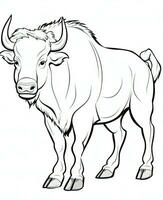 Vector of buffalo in black and white coloring. Animal coloring page for kids. Generative AI photo