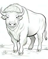 Vector of buffalo in black and white coloring. Animal coloring page for kids. Generative AI photo