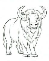 Vector of buffalo in black and white coloring. Animal coloring page for kids. Generative AI photo