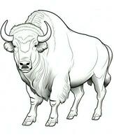 Vector of buffalo in black and white coloring. Animal coloring page for kids. Generative AI photo
