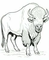 a bison coloring page for kids. Generative AI photo