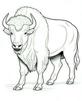 Vector of buffalo in black and white coloring. Animal coloring page for kids. Generative AI photo