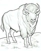 a bison coloring page for kids. Generative AI photo