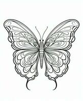 ilustración para colorante libro con mariposa aislado en blanco antecedentes. generativo ai foto