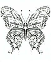 Illustration for coloring book with butterfly isolated on white background. Generative AI photo