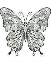 Illustration for coloring book with butterfly isolated on white background. Generative AI photo