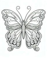 Illustration for coloring book with butterfly isolated on white background. Generative AI photo